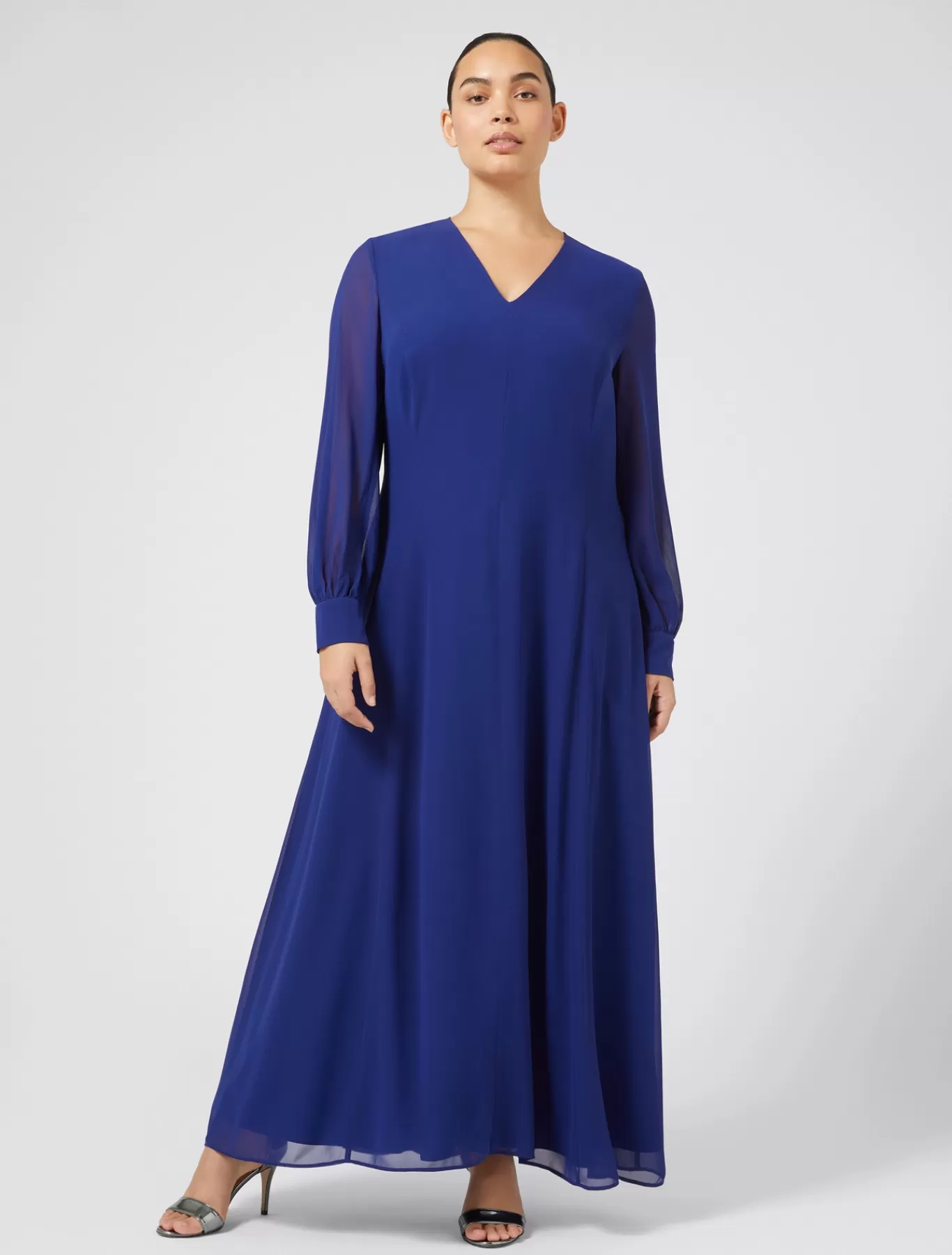 Marina Rinaldi Robes | Robes>Robe longue en crêpe georgette BLEUET