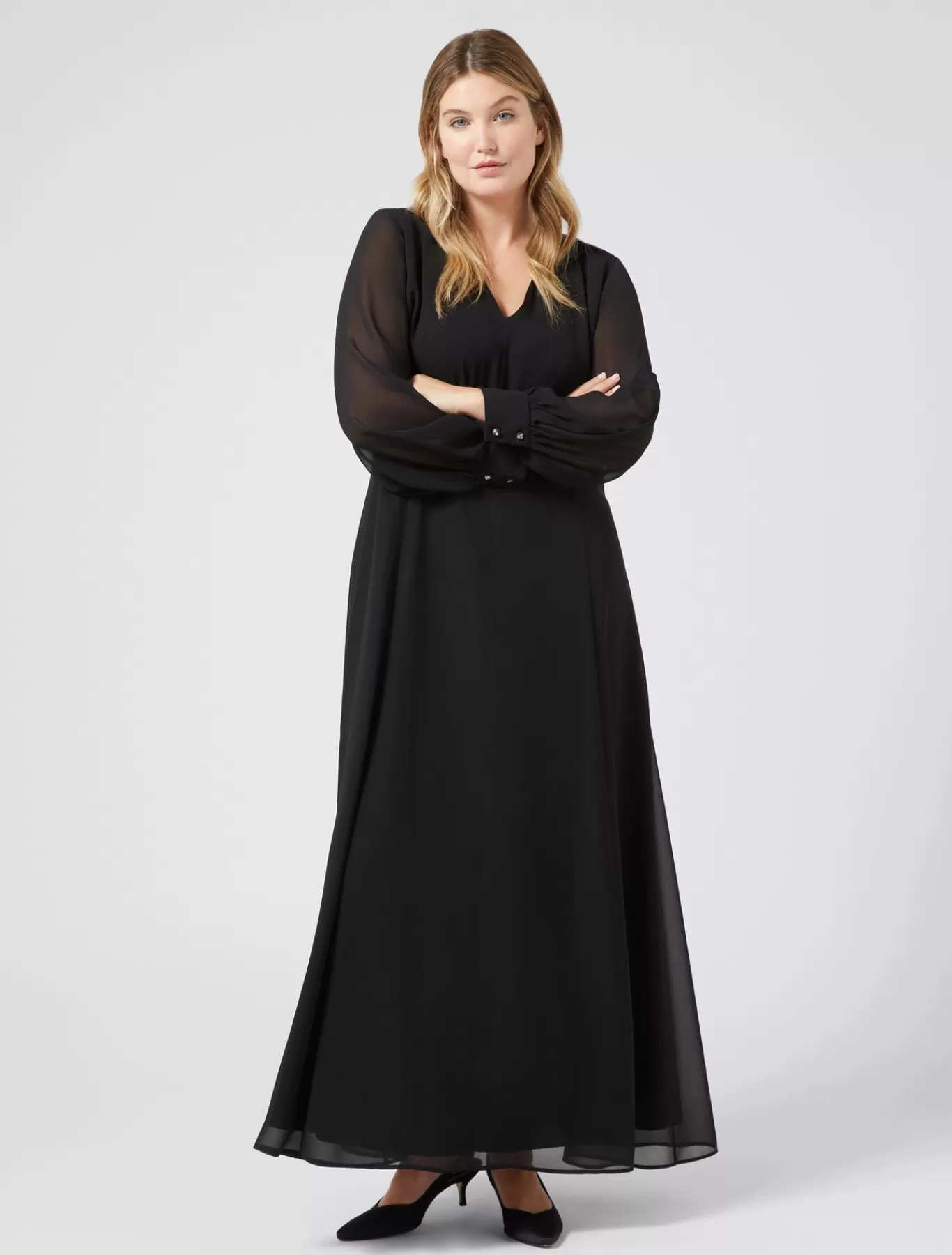 Marina Rinaldi Robes | Robes>Robe longue en crêpe georgette NOIR