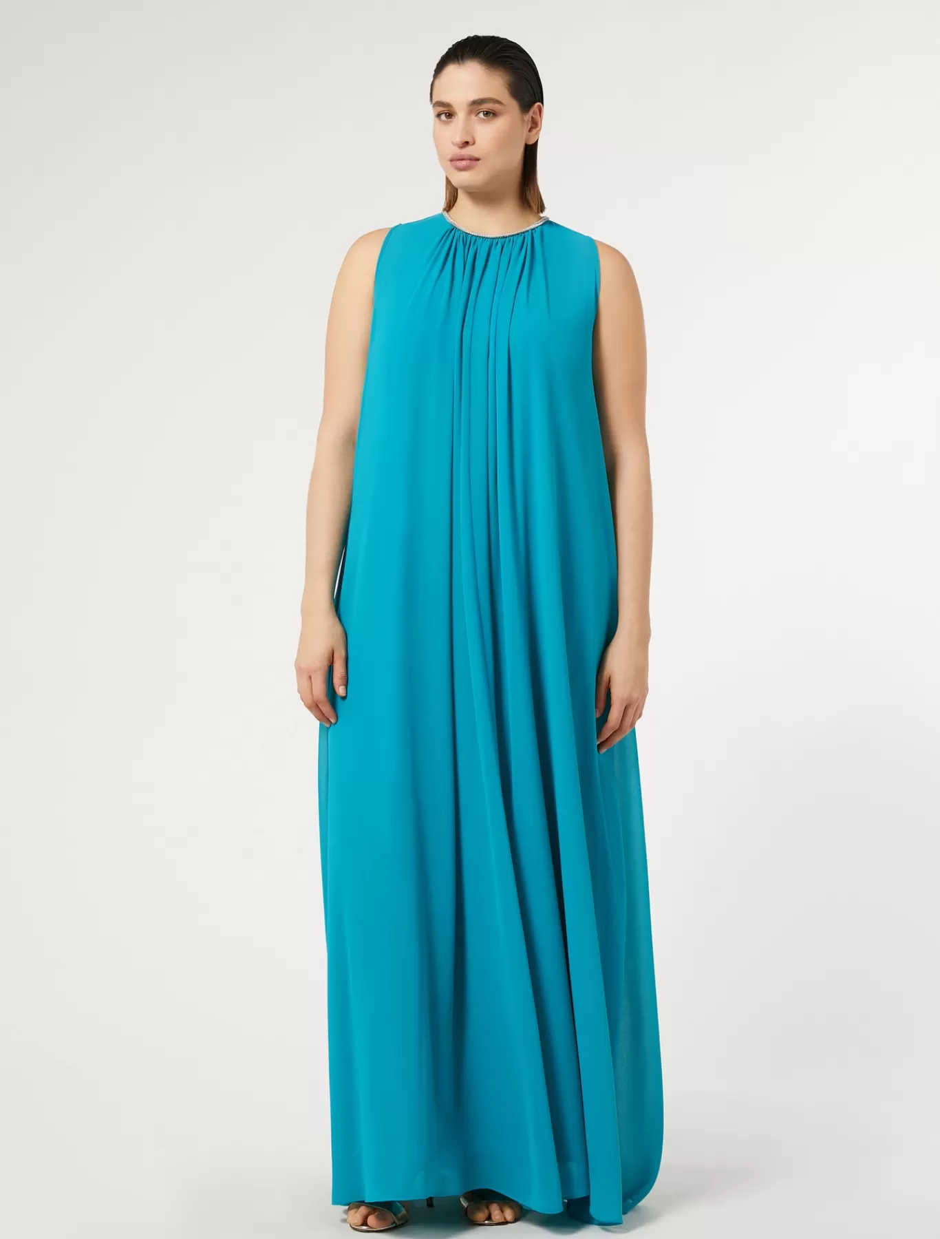 Marina Rinaldi Collection Elegante | Robes>Robe longue en crêpe georgette TURQUOISE