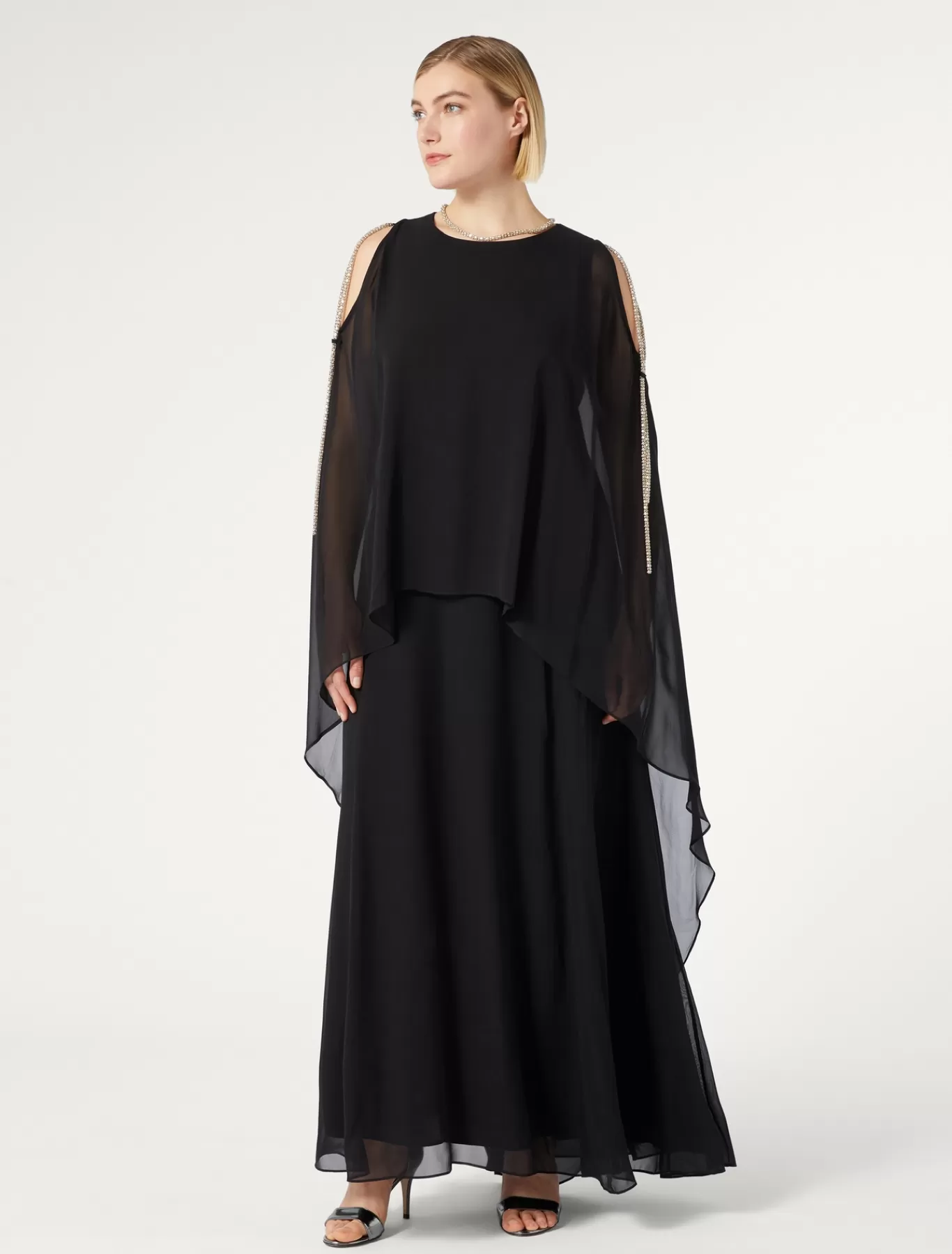 Marina Rinaldi Robes | Robes>Robe longue en georgette de soie NOIR