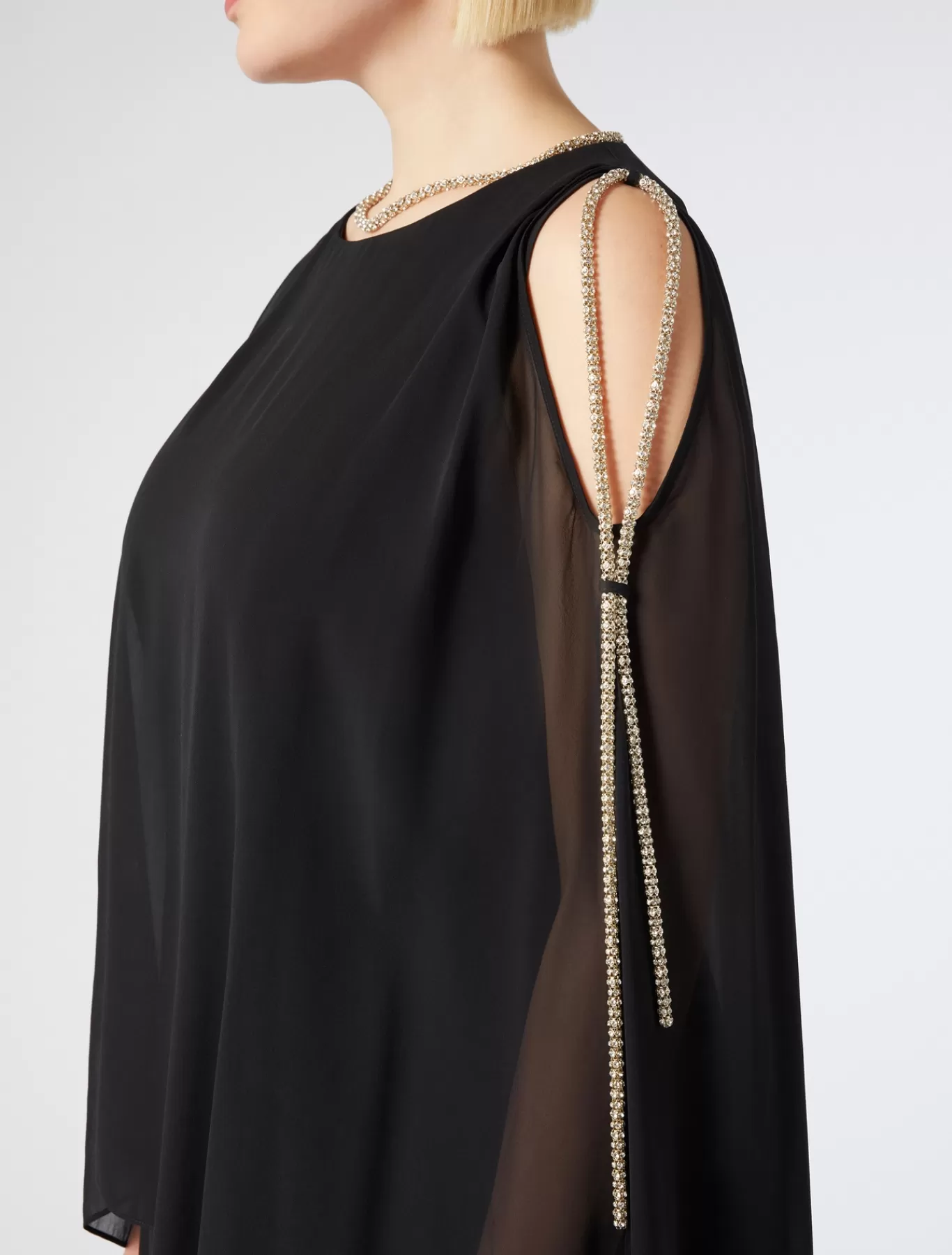 Marina Rinaldi Robes | Robes>Robe longue en georgette de soie NOIR