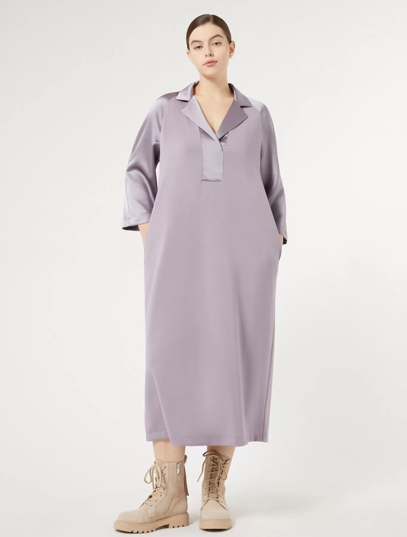 Marina Rinaldi Robes | Robes>Robe longue en jersey et satin GLYCINE