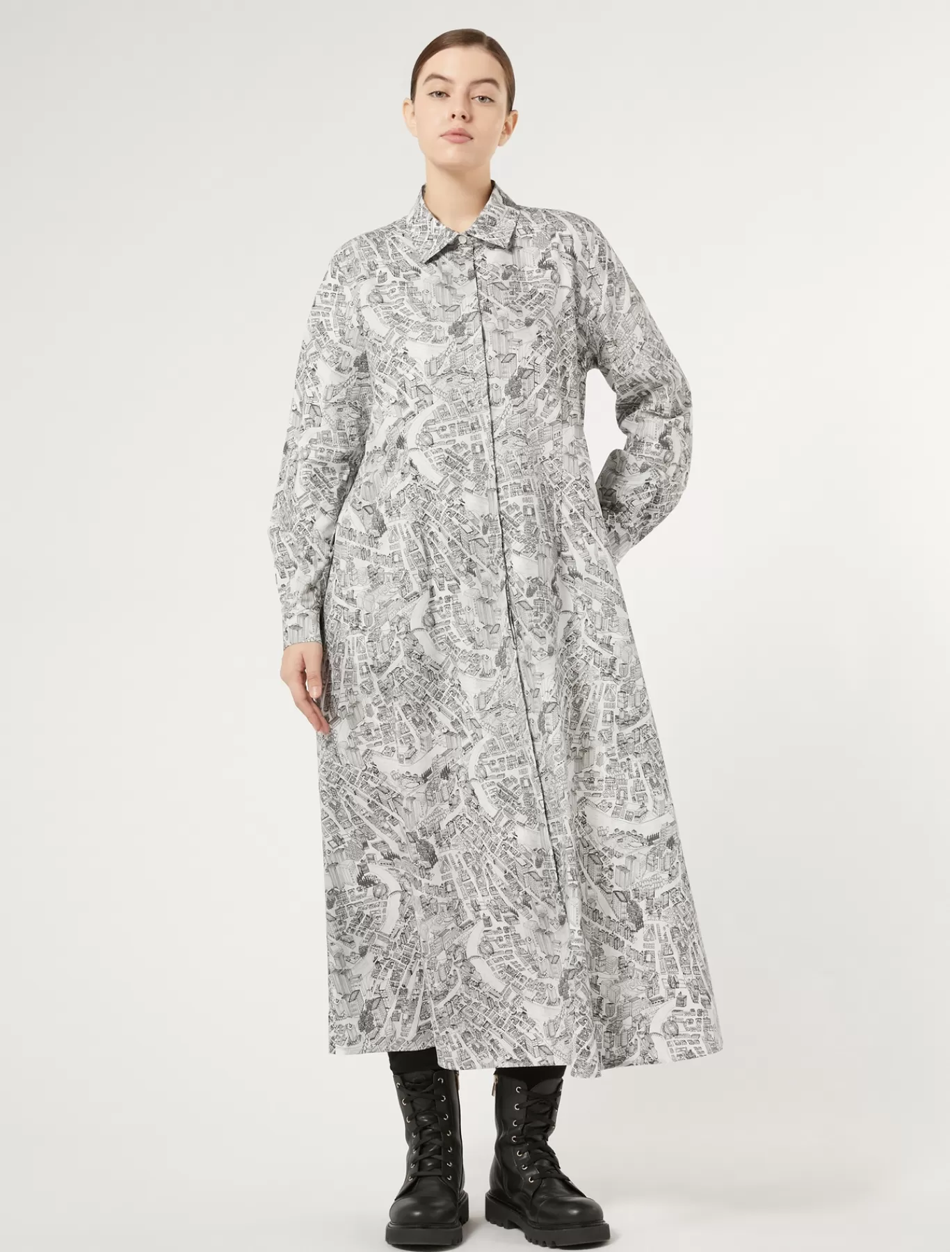 Marina Rinaldi Robes | Robes>Robe longue en popeline imprimée BLANCNEUTRE