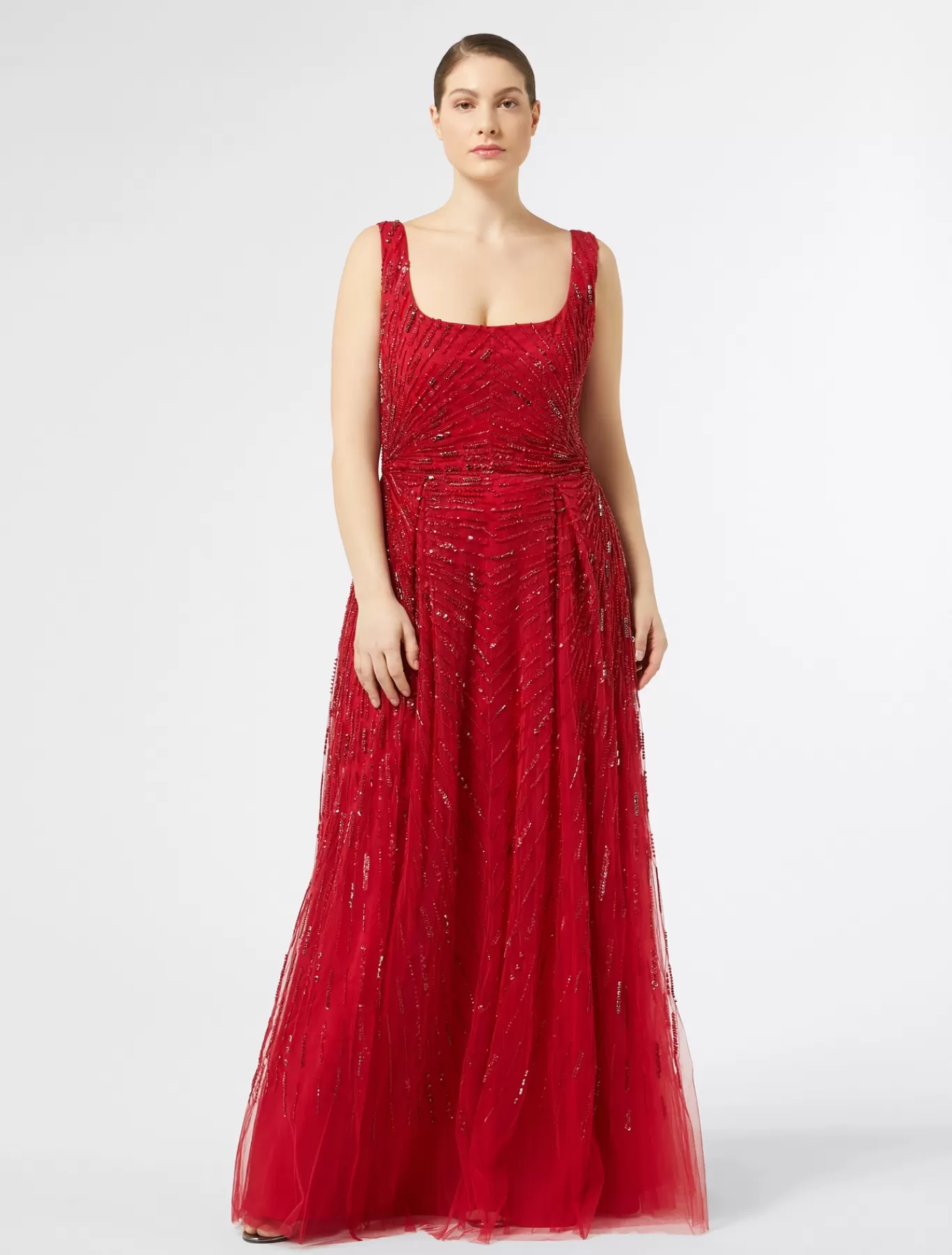 Marina Rinaldi Marina Rinaldi By Zuhair Murad>Robe longue en tulle avec broderie ROUGE