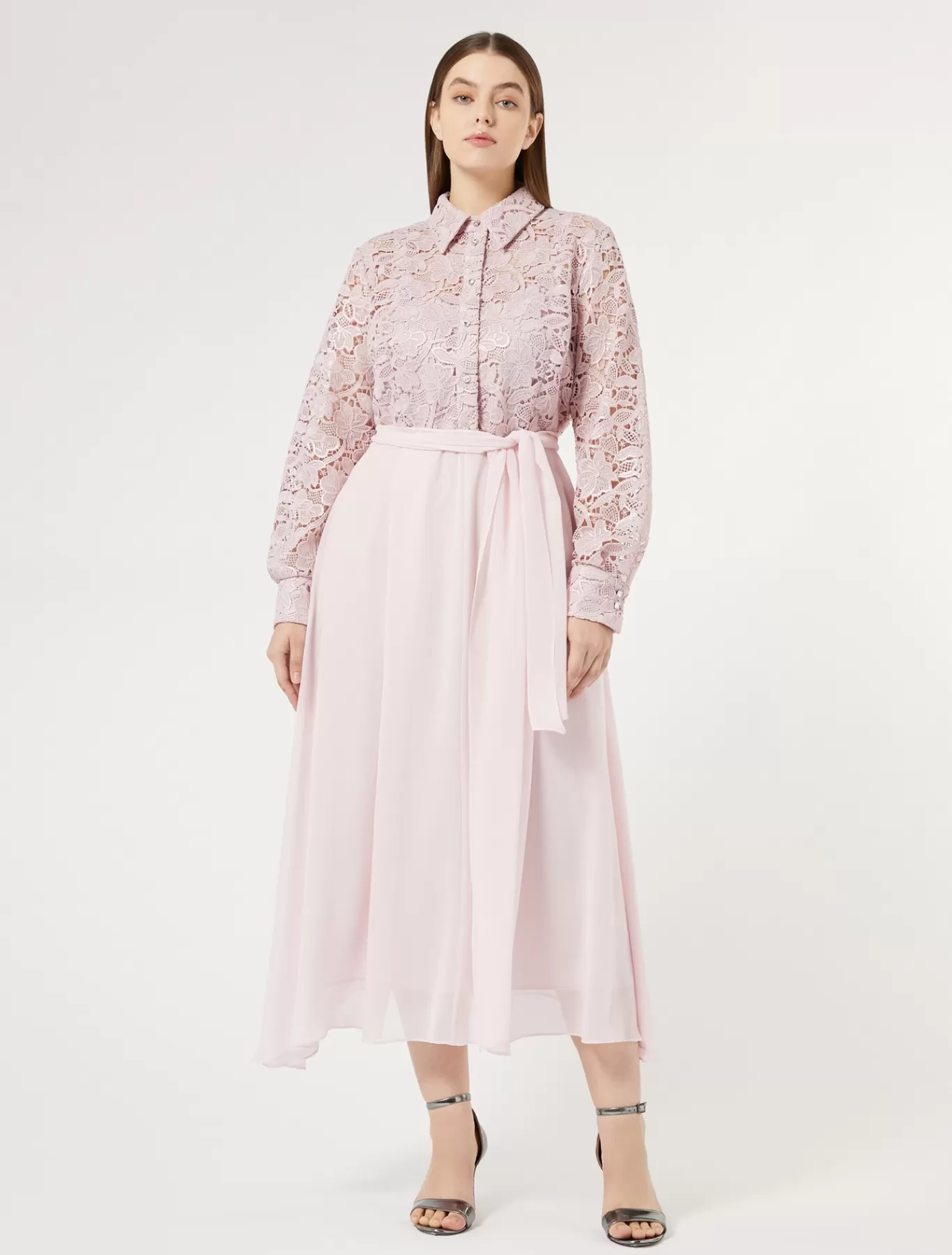 Marina Rinaldi Robes | Robes>Robe-chemise en dentelle et soie ROSE