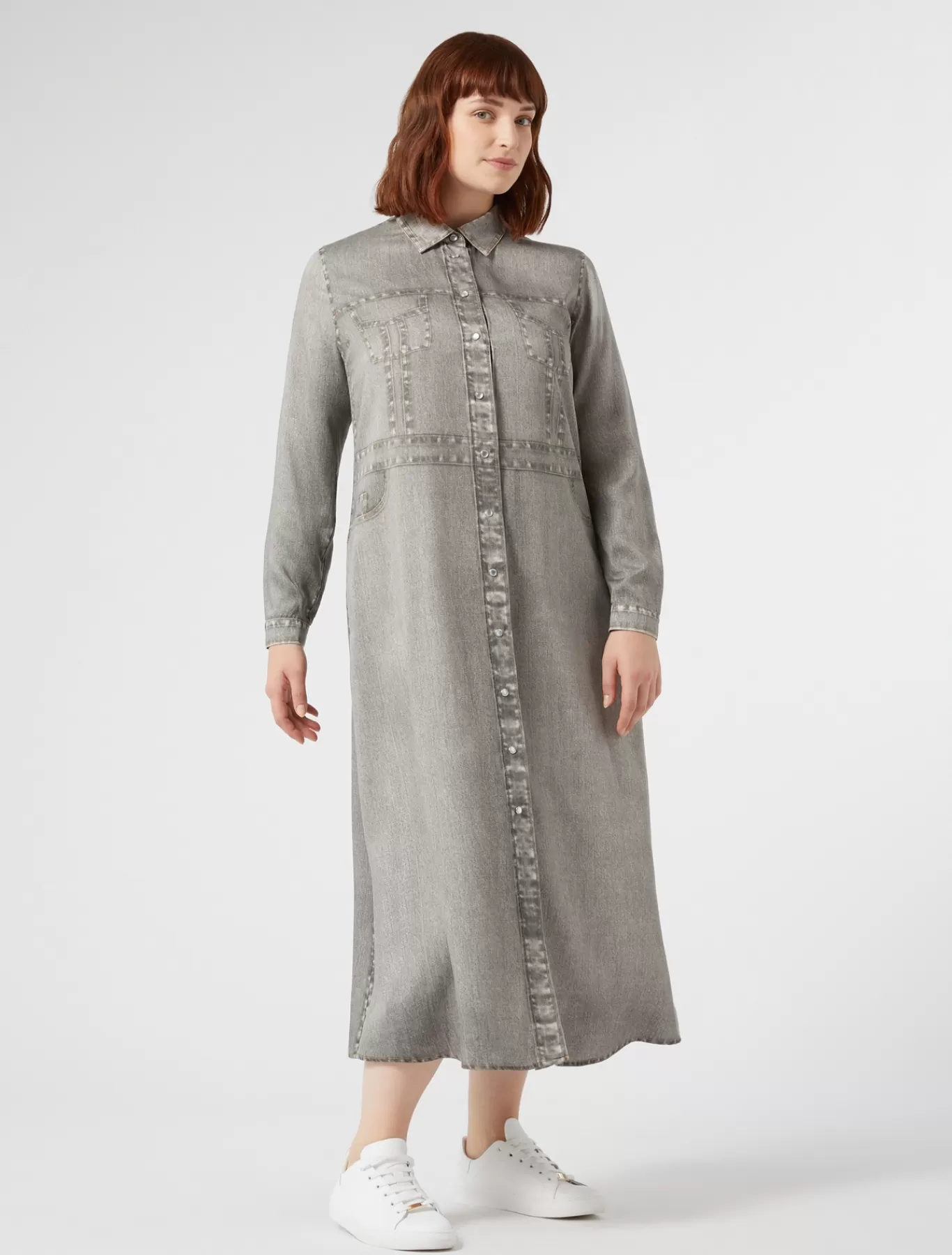 Marina Rinaldi Robes | Robes>Robe-chemise en satin GRISMOYEN