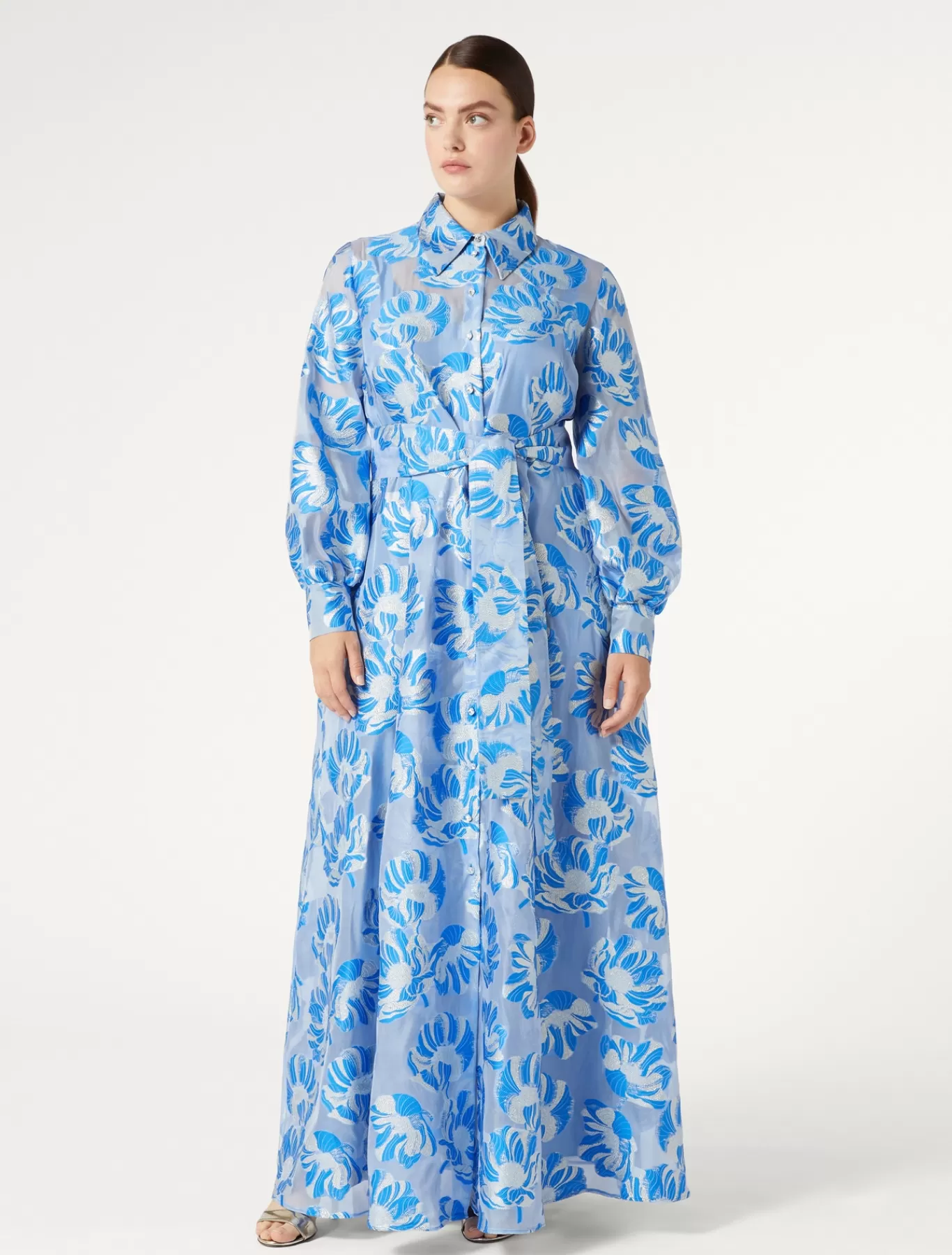 Marina Rinaldi Robes | Robes>Robe-chemise en soie BLEUET