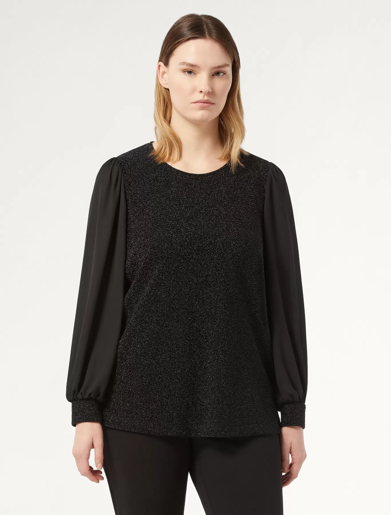 Marina Rinaldi Hauts & T-shirts | Hauts & T-shirt>Sweat-shirt en jersey lamé et georgette NOIR