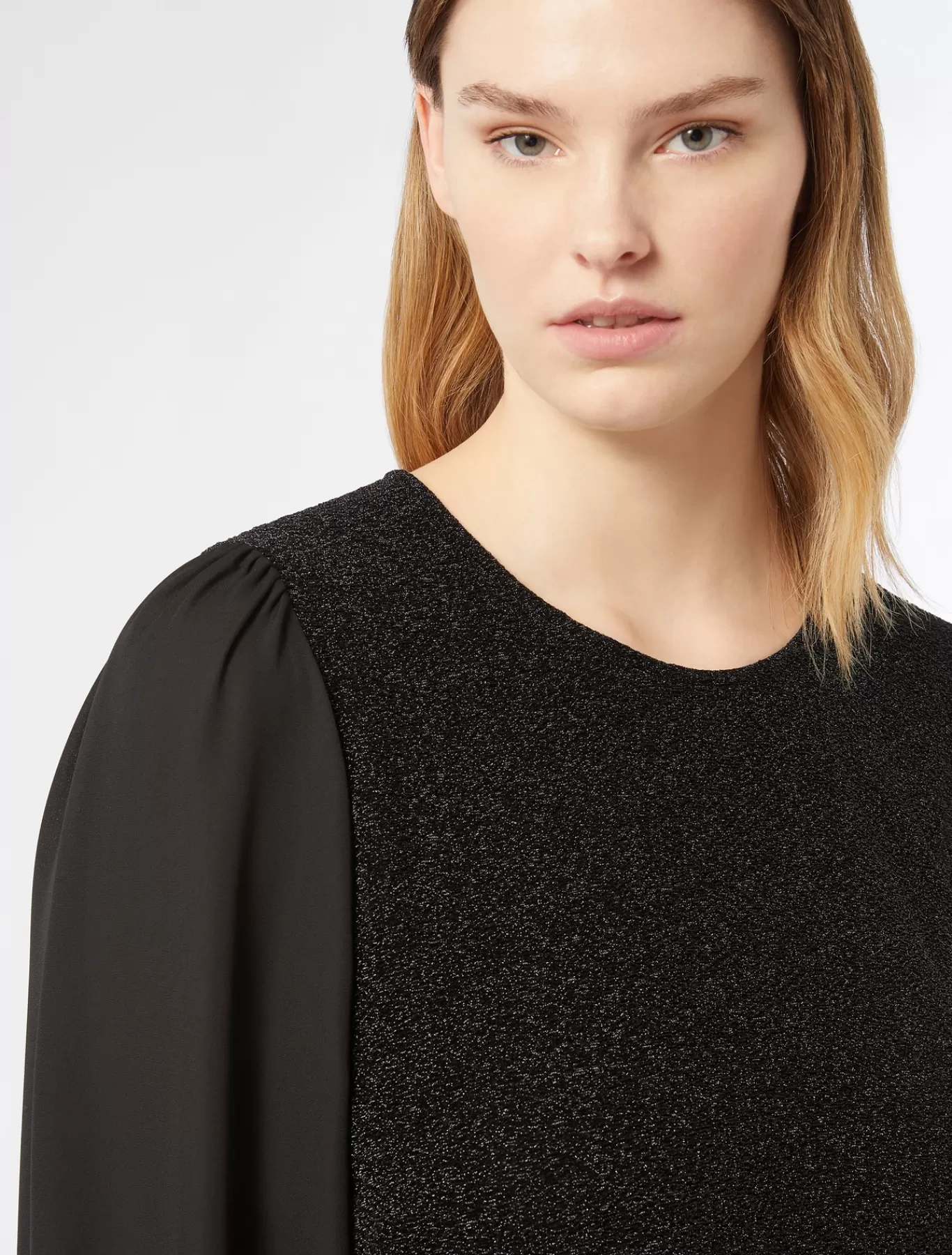 Marina Rinaldi Hauts & T-shirts | Hauts & T-shirt>Sweat-shirt en jersey lamé et georgette NOIR