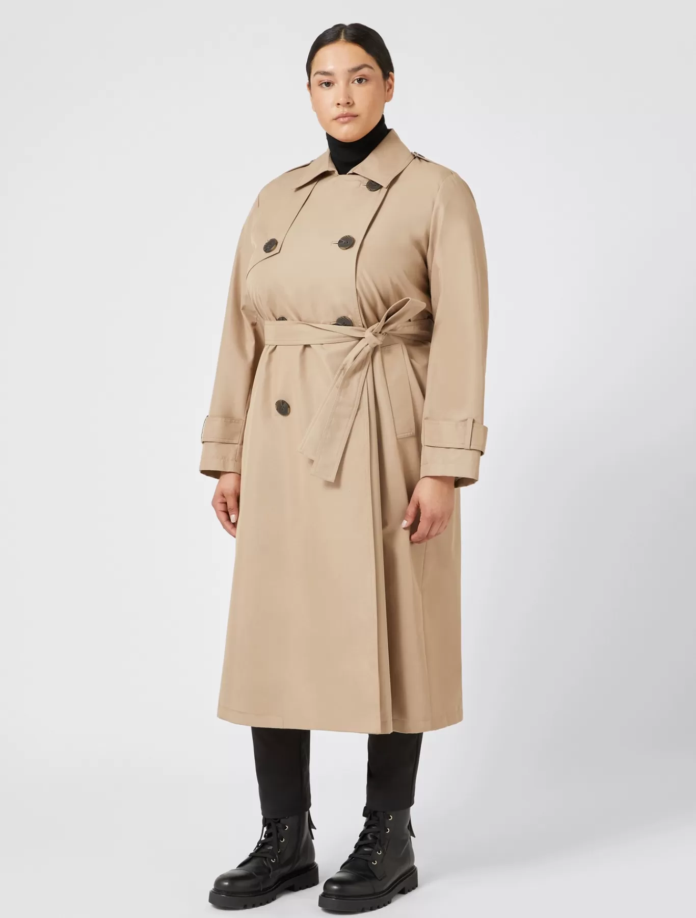 Marina Rinaldi Manteaux & Imperméables | Manteaux & Imperméables>Trench-coat imperméable en coton mélangé KAKI