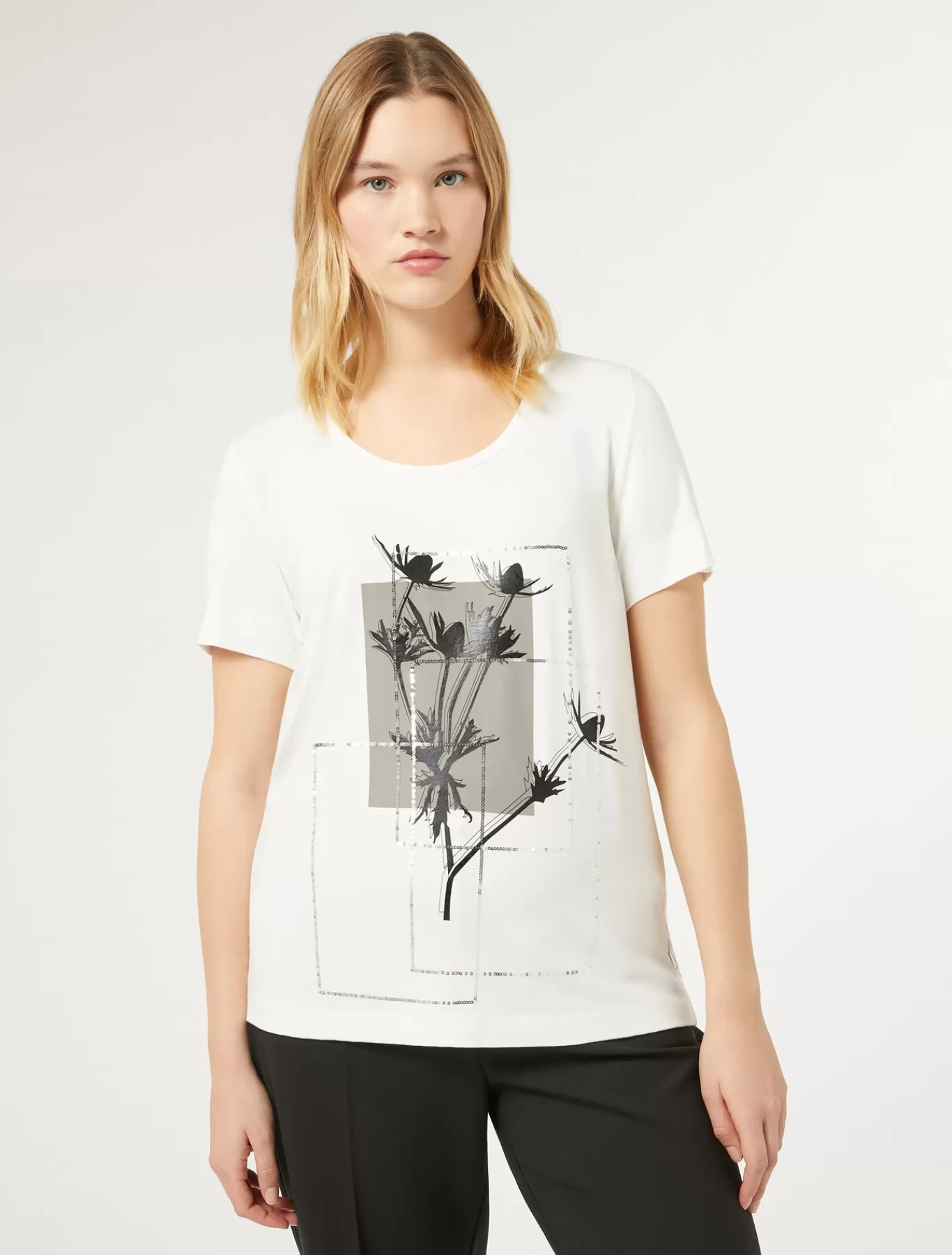 Marina Rinaldi Hauts & T-shirts | Hauts & T-shirt>T-shirt en jersey avec broderies IVOIRE