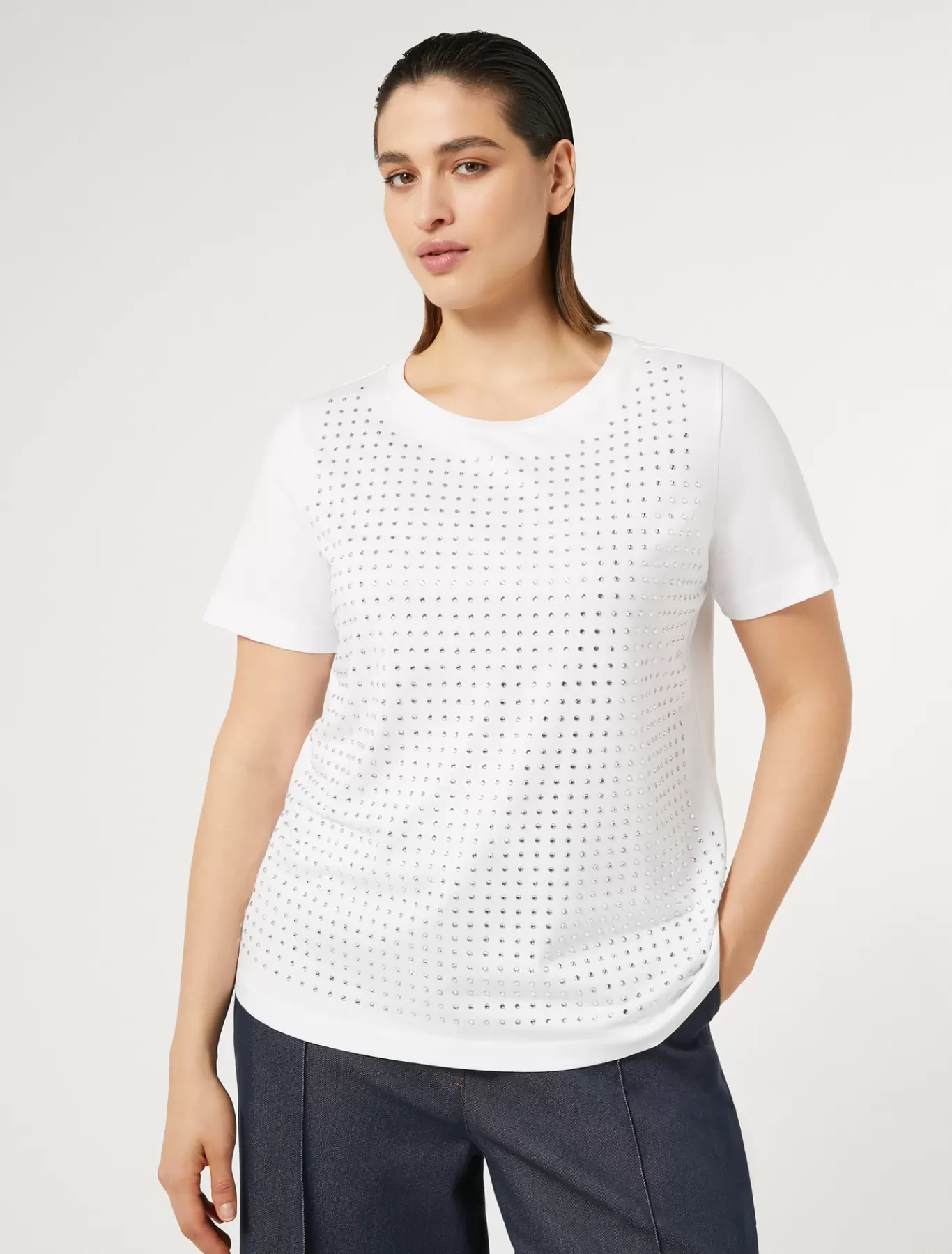 Marina Rinaldi Hauts & T-shirts | Hauts & T-shirt>T-shirt en jersey avec strass BLANCNEUTRE