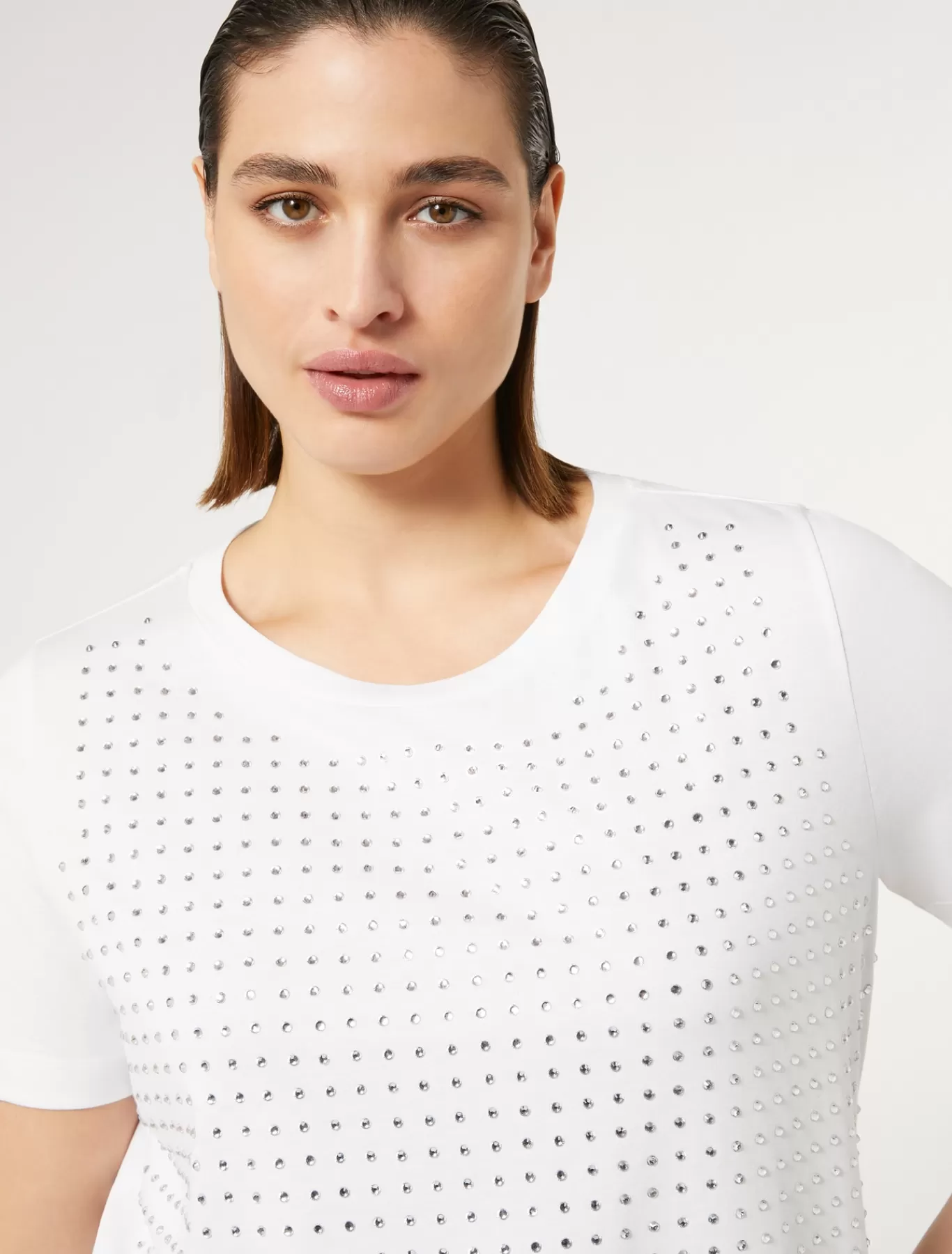 Marina Rinaldi Hauts & T-shirts | Hauts & T-shirt>T-shirt en jersey avec strass BLANCNEUTRE