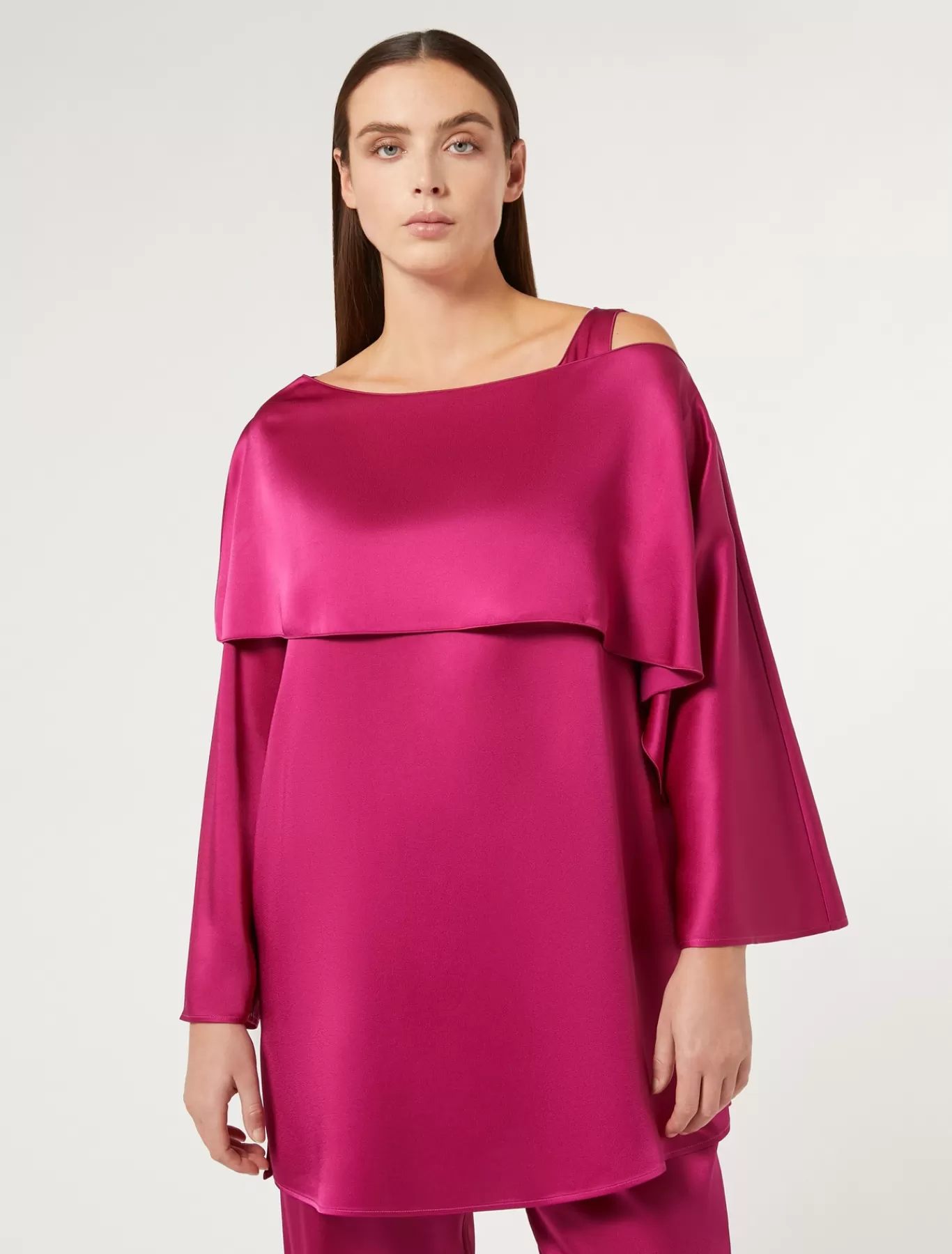 Marina Rinaldi Chemisiers | Collection Elegante>Tunique en crêpe envers satin FRAMBOISE