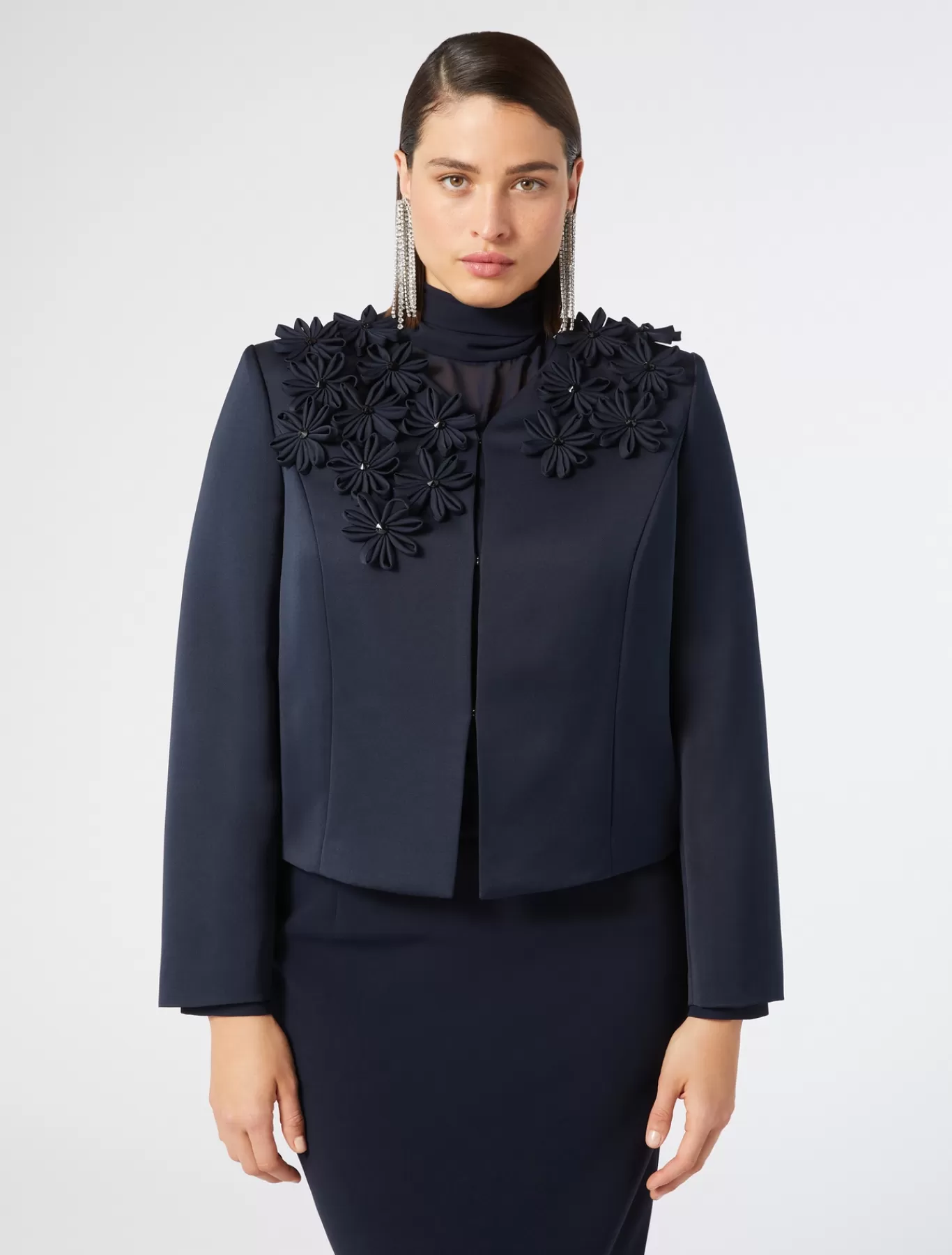 Marina Rinaldi Vestes | Collection Elegante>Veste en duchesse avec broderie BLEUNUIT