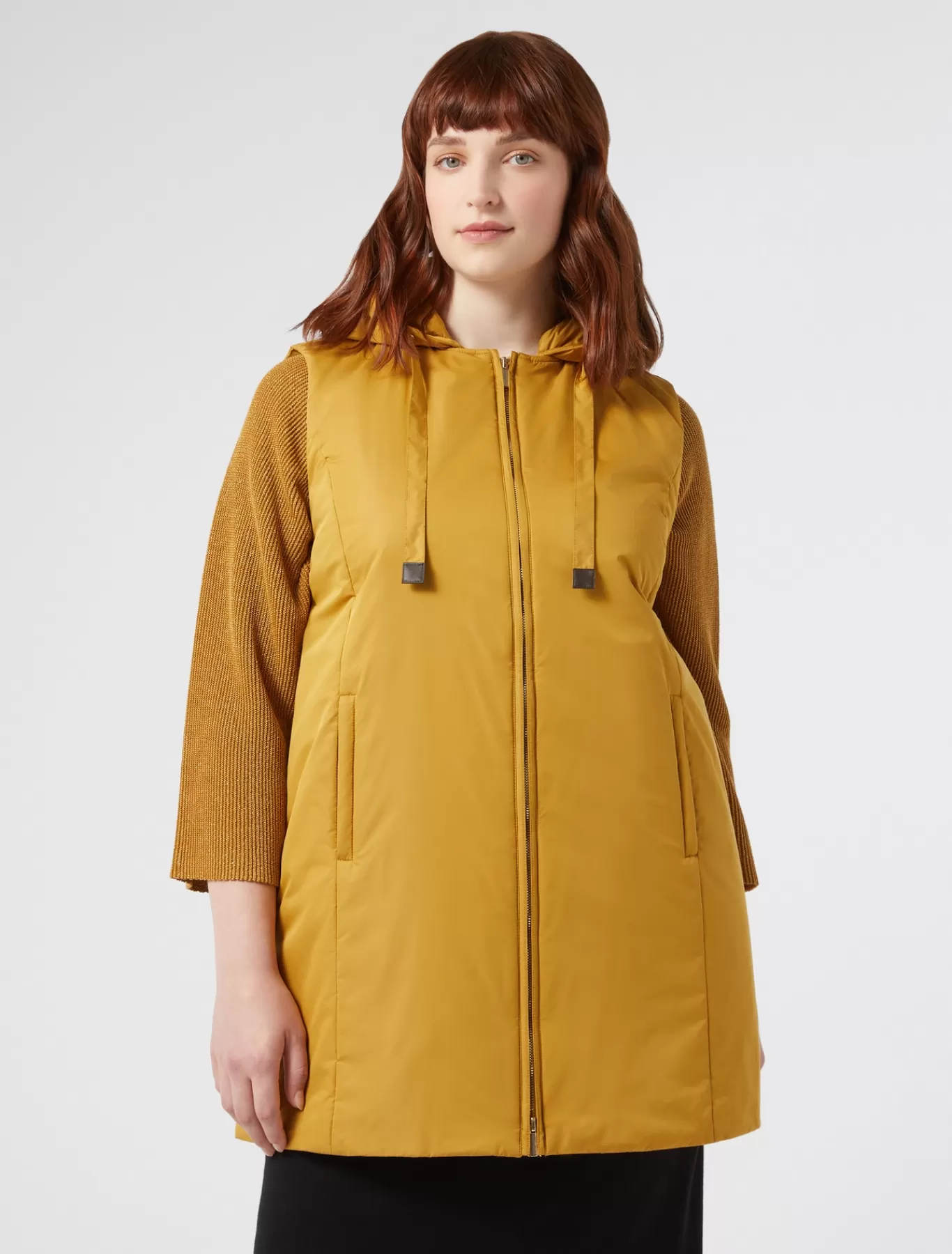 Marina Rinaldi Doudounes | Doudounes>Veste sans manches en toile technique imperméable MOUTARDE